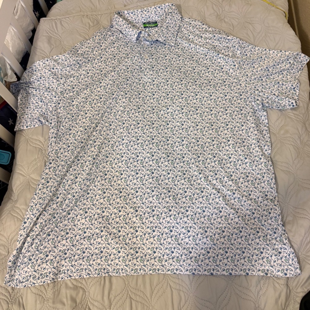 Ben Hogan Performance Mens 3XL Golf Polo Shirt White All Over Golf Print Stretch